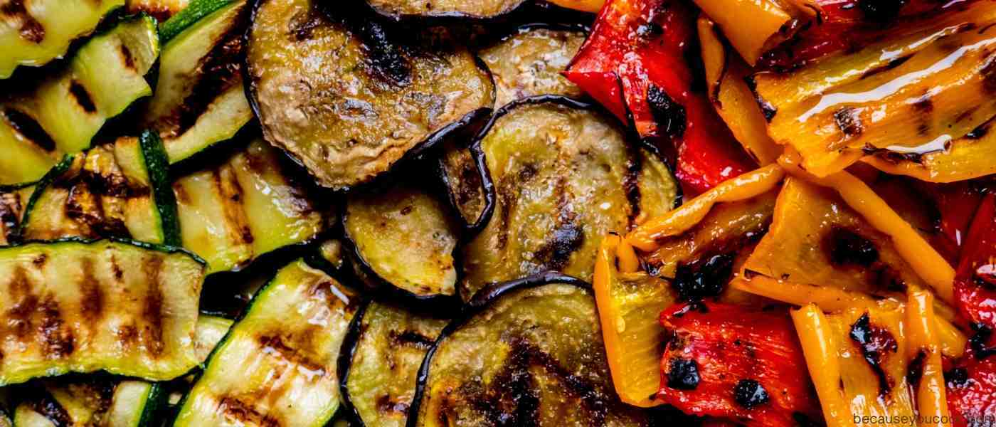 An overhead view of grilled vegetables