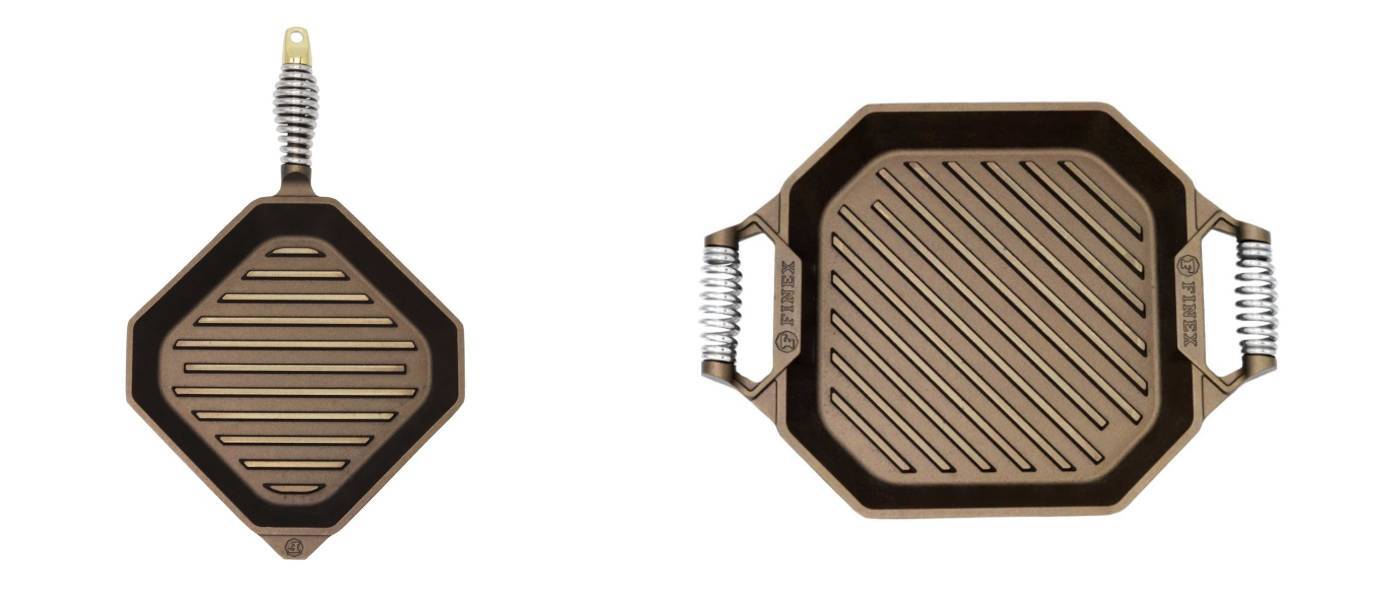 An overhead view of the Finex cast iron grill pans