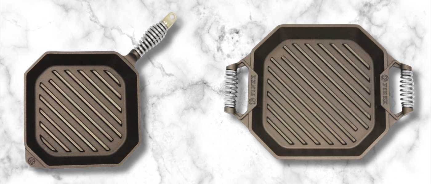 An over head view of the Finex cast iron grill pans
