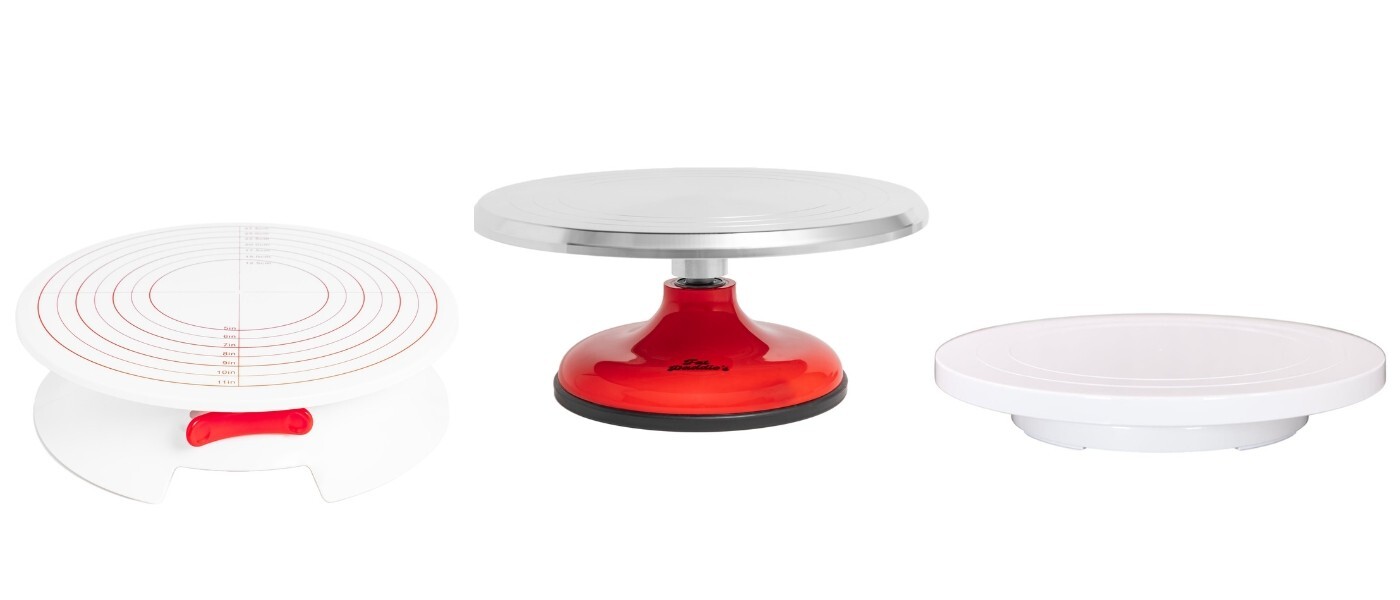 Three Fat Daddio's cake decorating turntables
