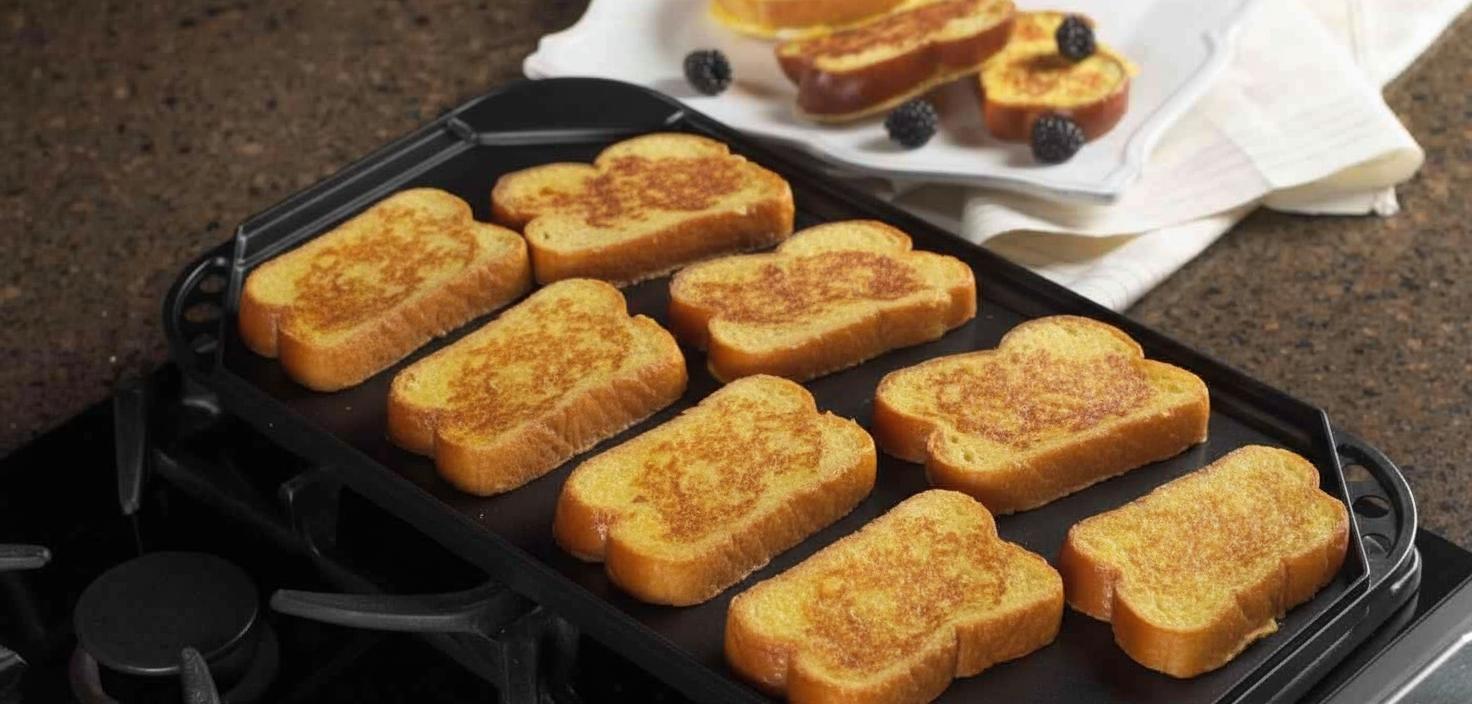French toast cooking on the Nordic Ware reversible griddle
