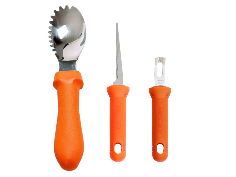 The three tools included in the Messermeister Pumpkin Carving Tool Set